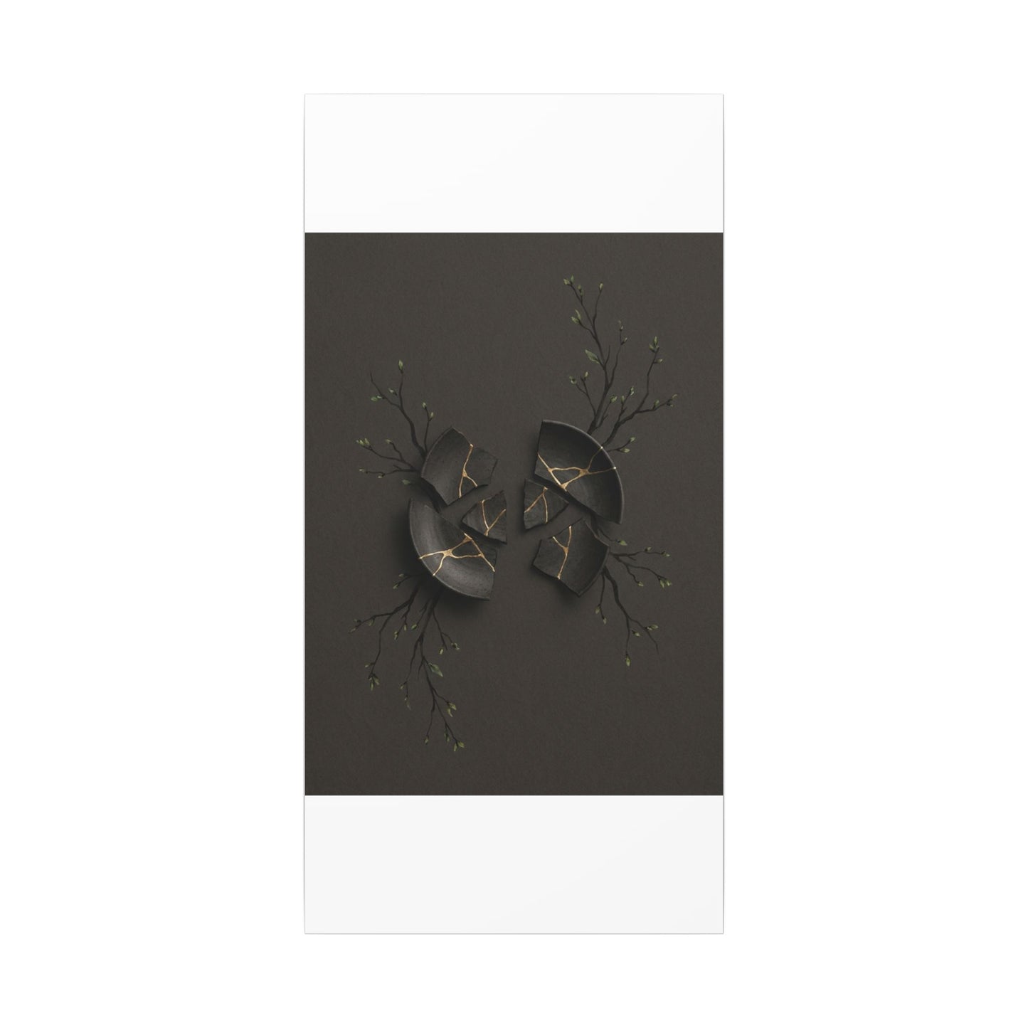 Sophisticated Broken Pottery Canvas Art - Charcoal Ink Dark Japandi
