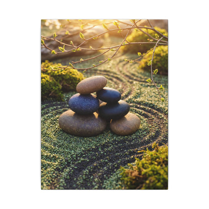 Zen River Stones in Golden Hour | Karesansui Canvas Art