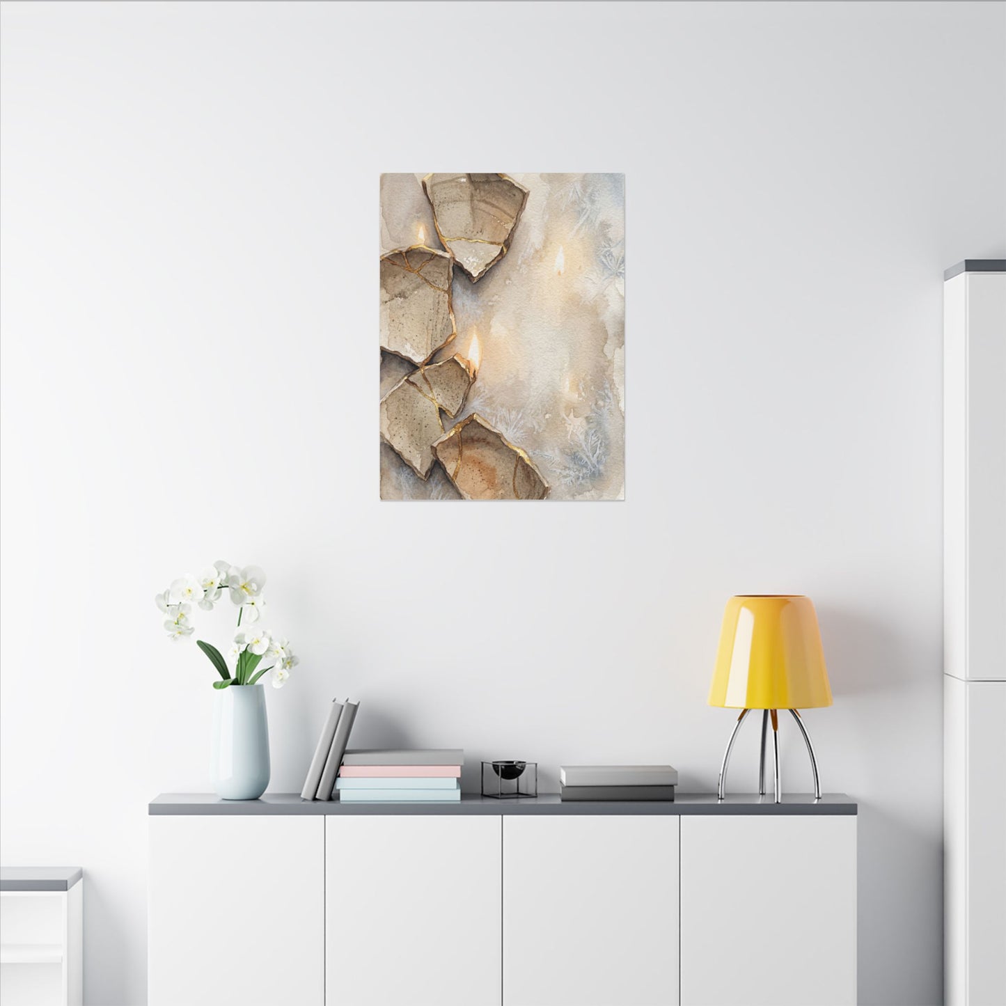 Broken Pottery Winter Canvas Art | Japandi Warm Design