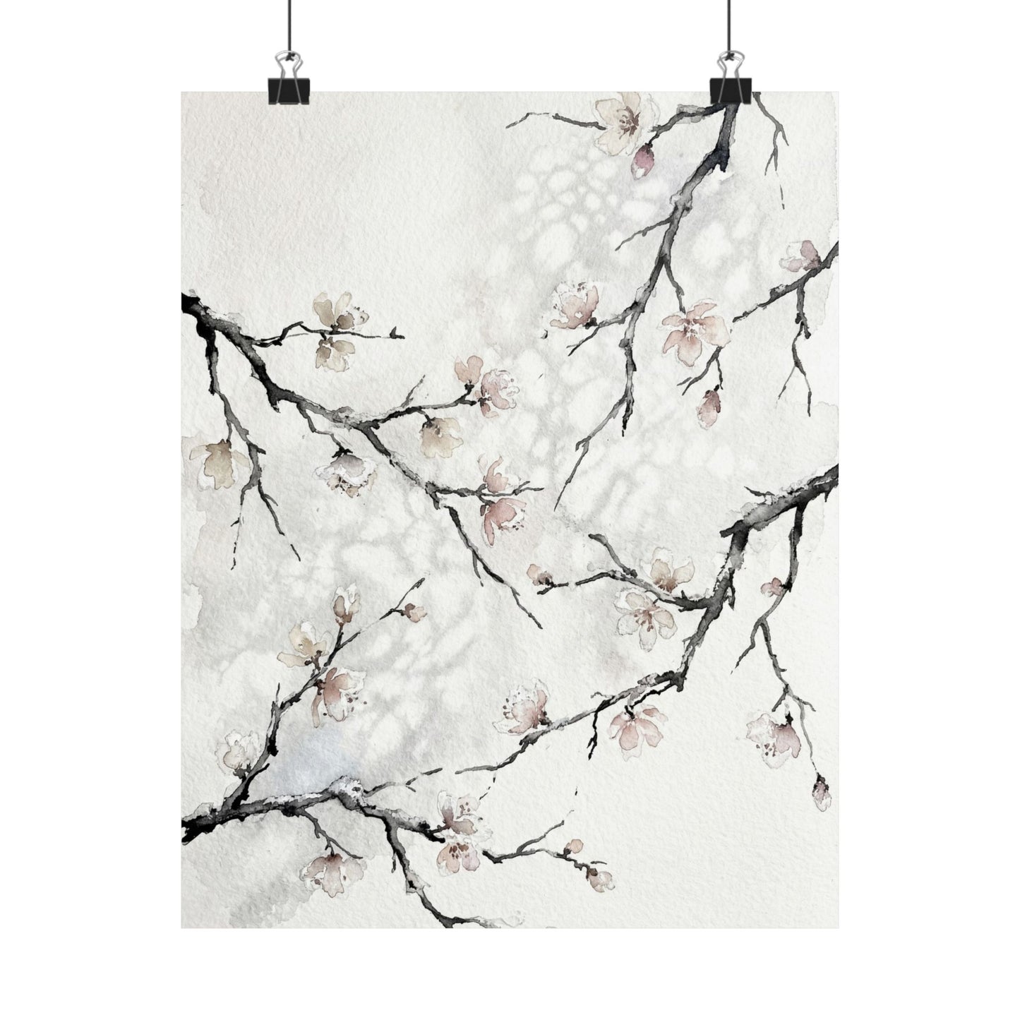 Winter Cherry Blossom Watercolor Wall Art Print | Elegant Decor Art Print