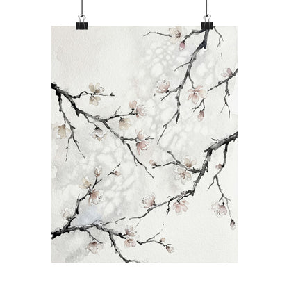 Winter Cherry Blossom Watercolor Wall Art Print | Elegant Decor Art Print