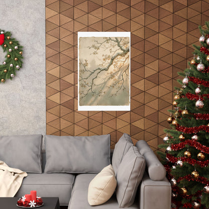 Cherry Blossom Japanese Pattern Wall Art Print | Earthy Japandi Art
