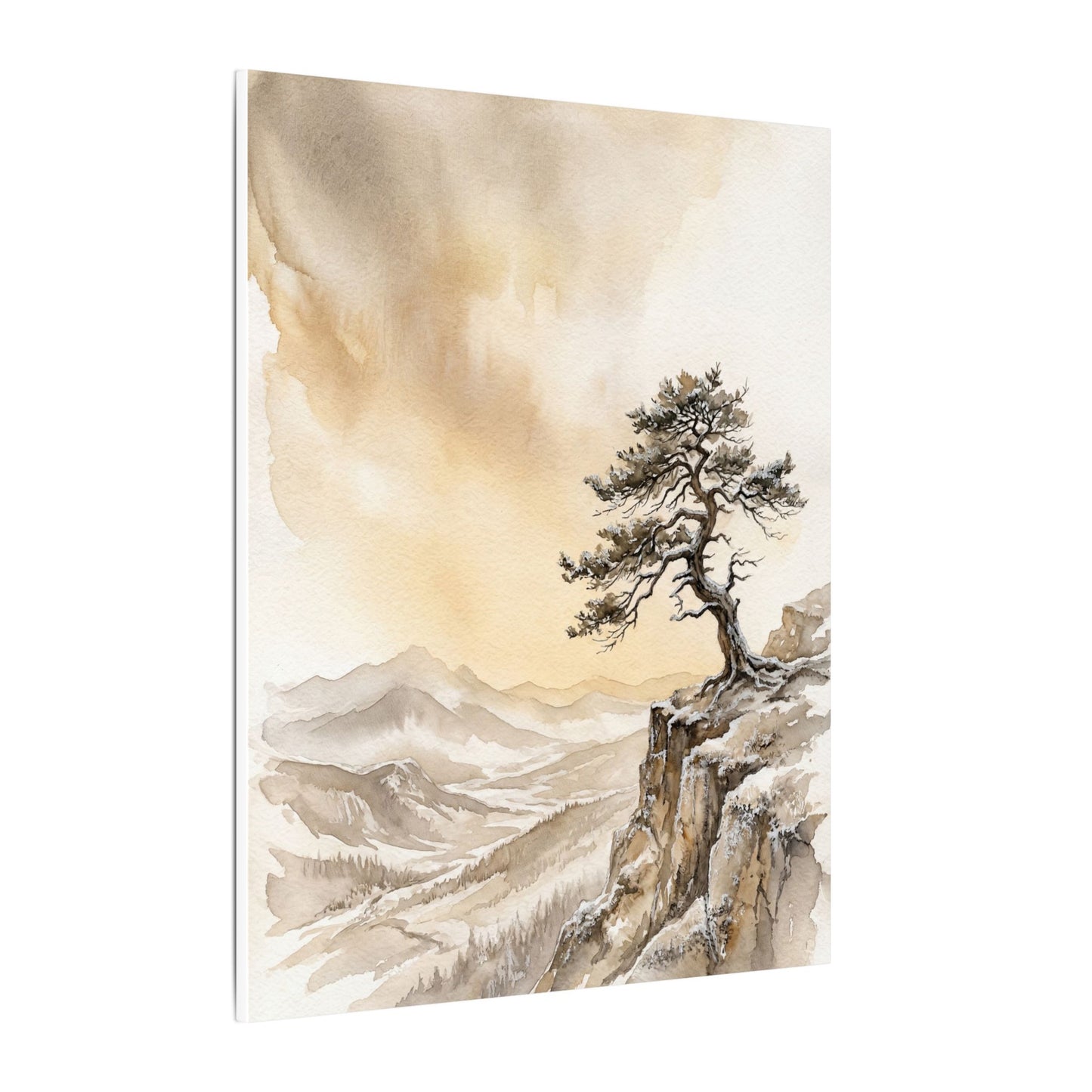 Pine Tree Canvas Art | Winter Japandi Watercolor Art