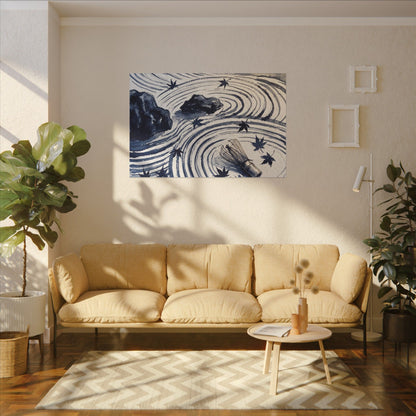 Zen Rock Garden in Golden Hour | Sumi E Canvas Art