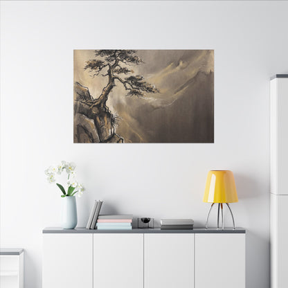 Pine Tree Charcoal Ink Canvas Art | Luxurious Dark Japandi Art