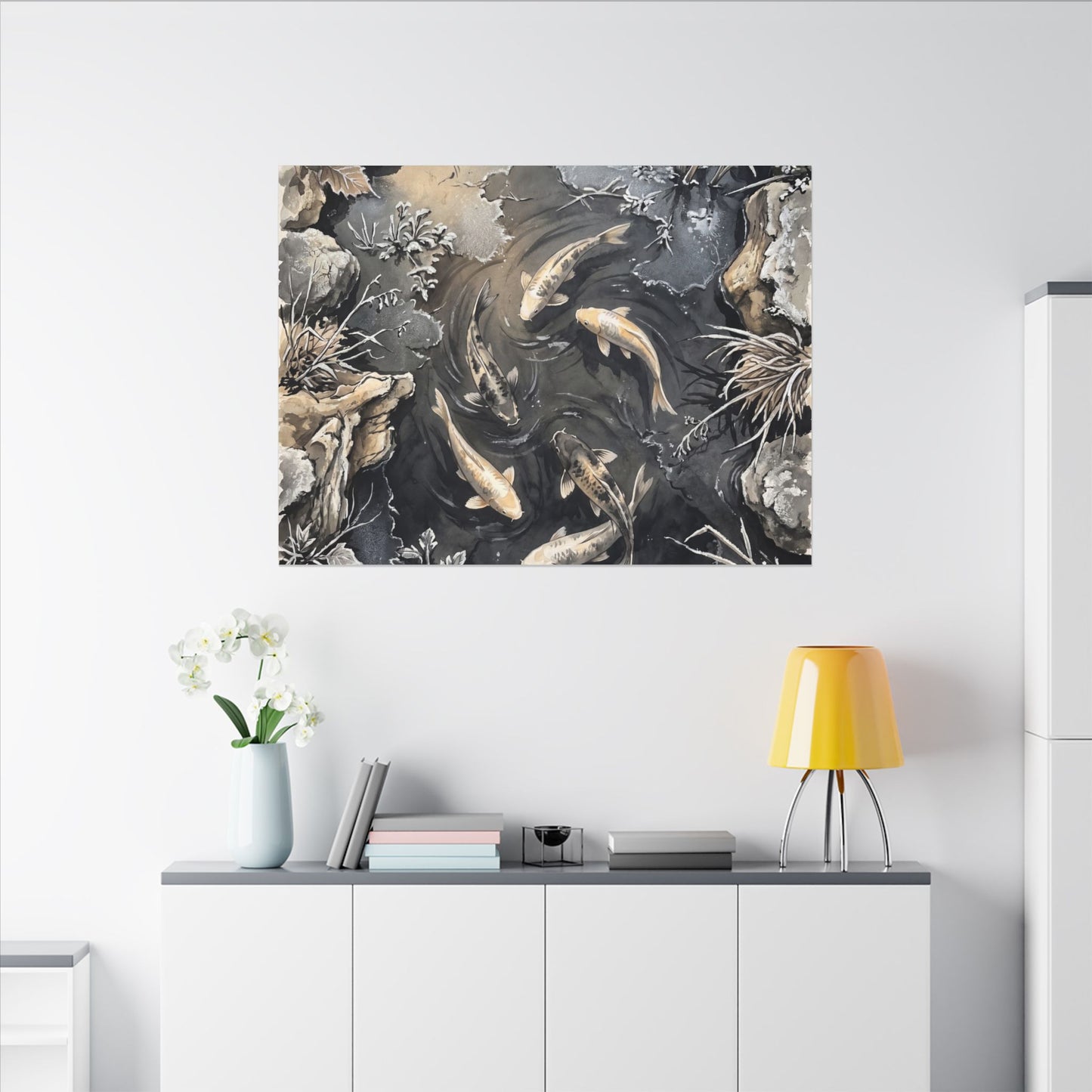 Koi Pond Canvas Art | Winter Japandi Japanese Pattern Art