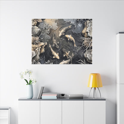 Koi Pond Canvas Art | Winter Japandi Japanese Pattern Art