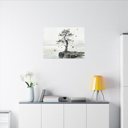 Japandi Pine Tree in Overcast | Watercolor Canvas Art