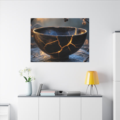 Ceramic Bowl Canvas Art | Winter Kintsugi Gold Repair Art