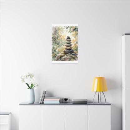 Golden Hour River Stones Canvas Art - Japandi Mono No Aware