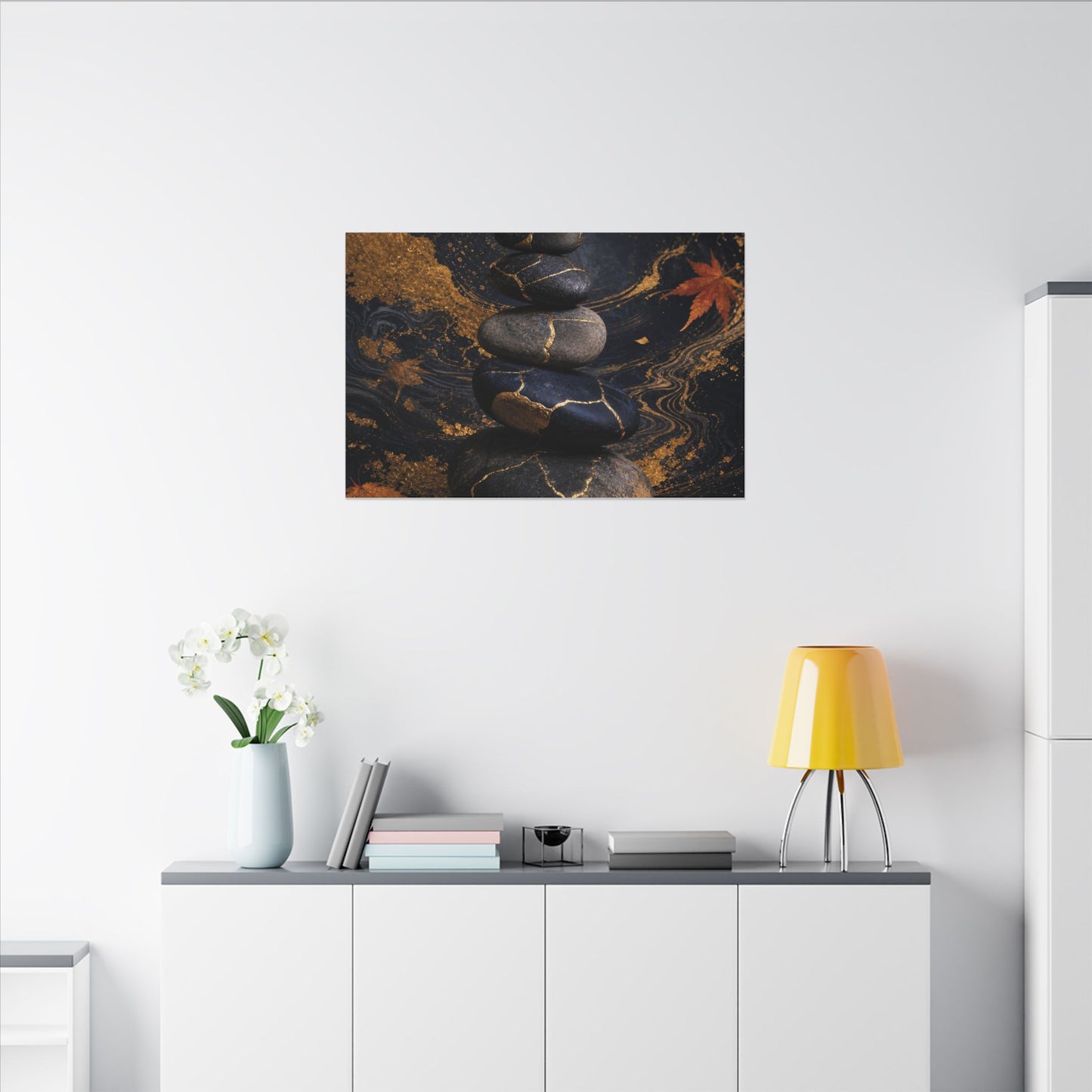 River Stones Autumn Canvas Art | Kintsugi Artful Design
