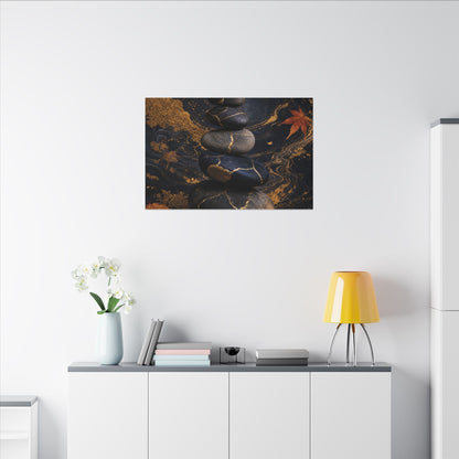 River Stones Autumn Canvas Art | Kintsugi Artful Design
