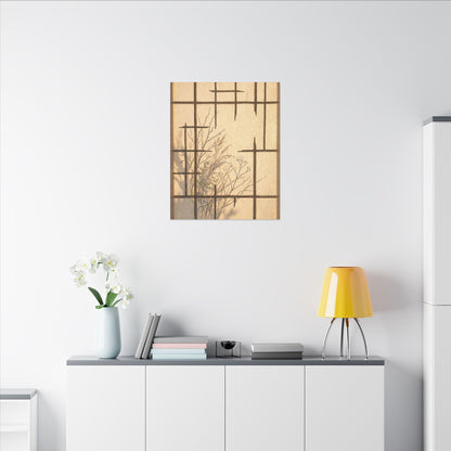 Shoji Screen Canvas Art | Winter Japandi Minimal Line Art