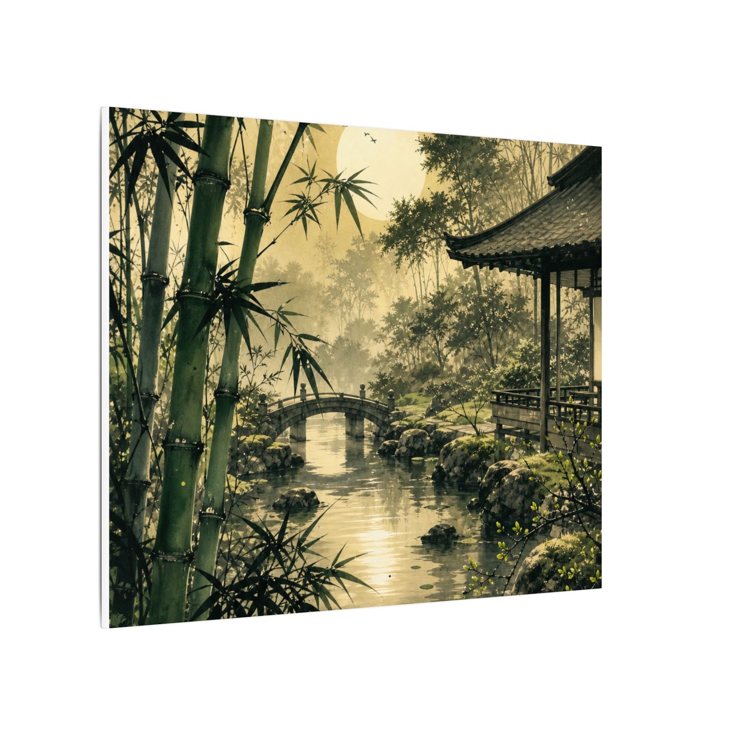 Moonlit Garden Sumi E Canvas Art | Calm Zen Art