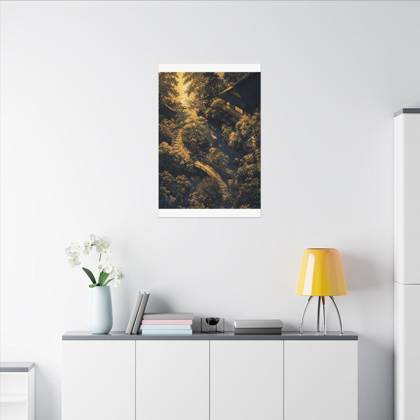 Contemplative Moonlit Garden Canvas Art - Ukiyo E Inspired Zen