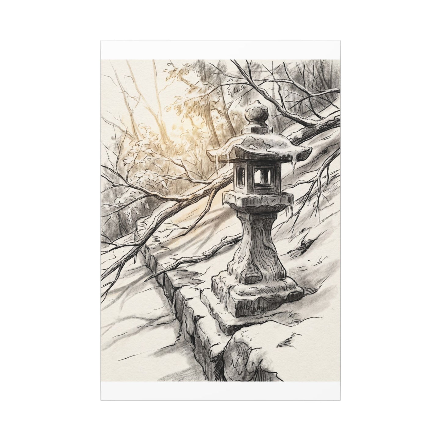 Golden Hour Stone Lantern Canvas Art - Japandi Kanso