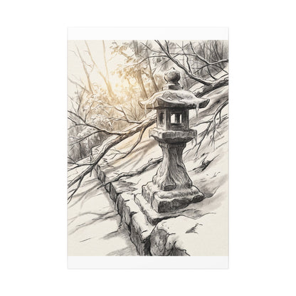 Golden Hour Stone Lantern Canvas Art - Japandi Kanso