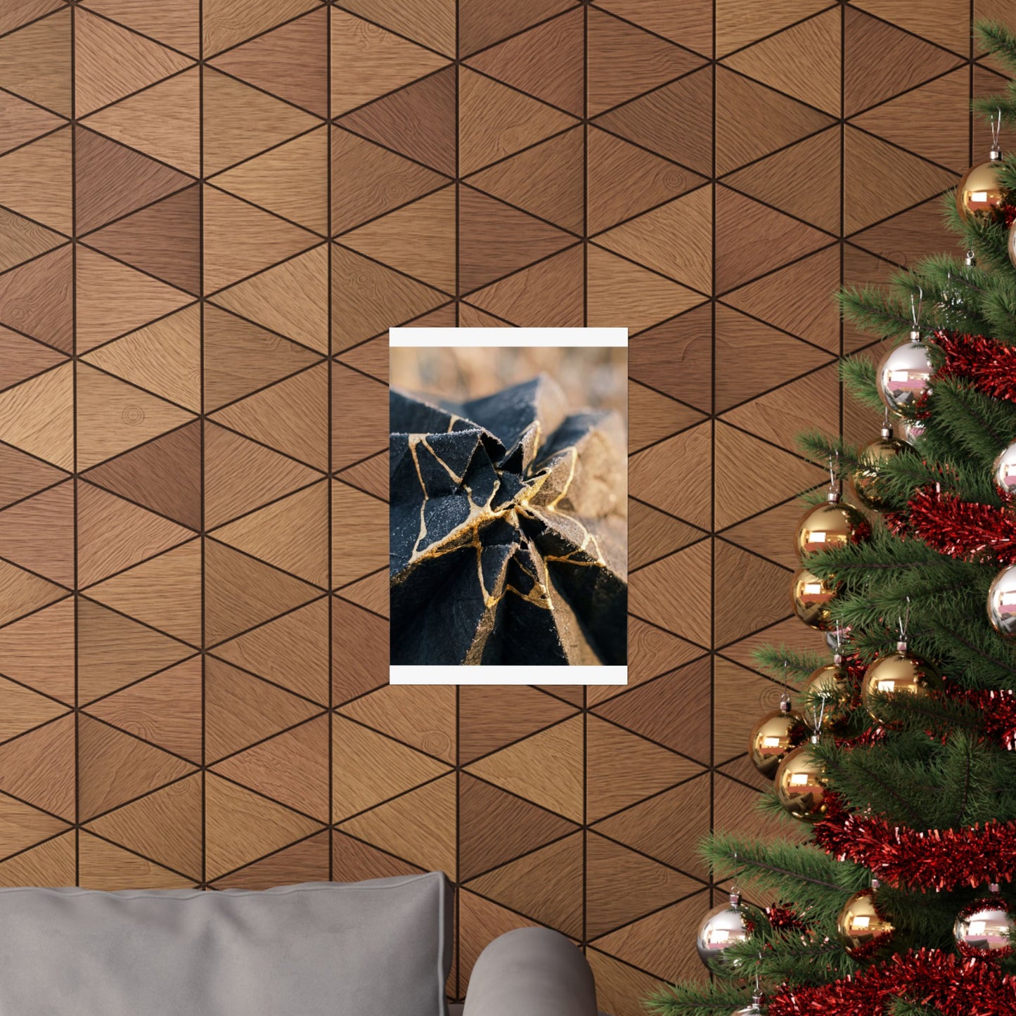 Paper Fold Wall Art Print | Winter Kintsugi Gold Repair Art