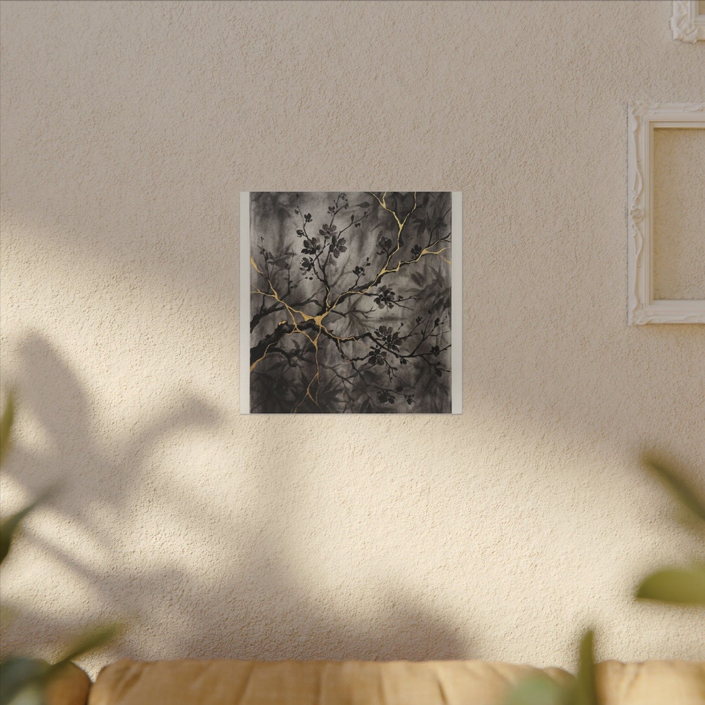 Kanso Cherry Blossom Canvas Art - Kintsugi Crackle Gold