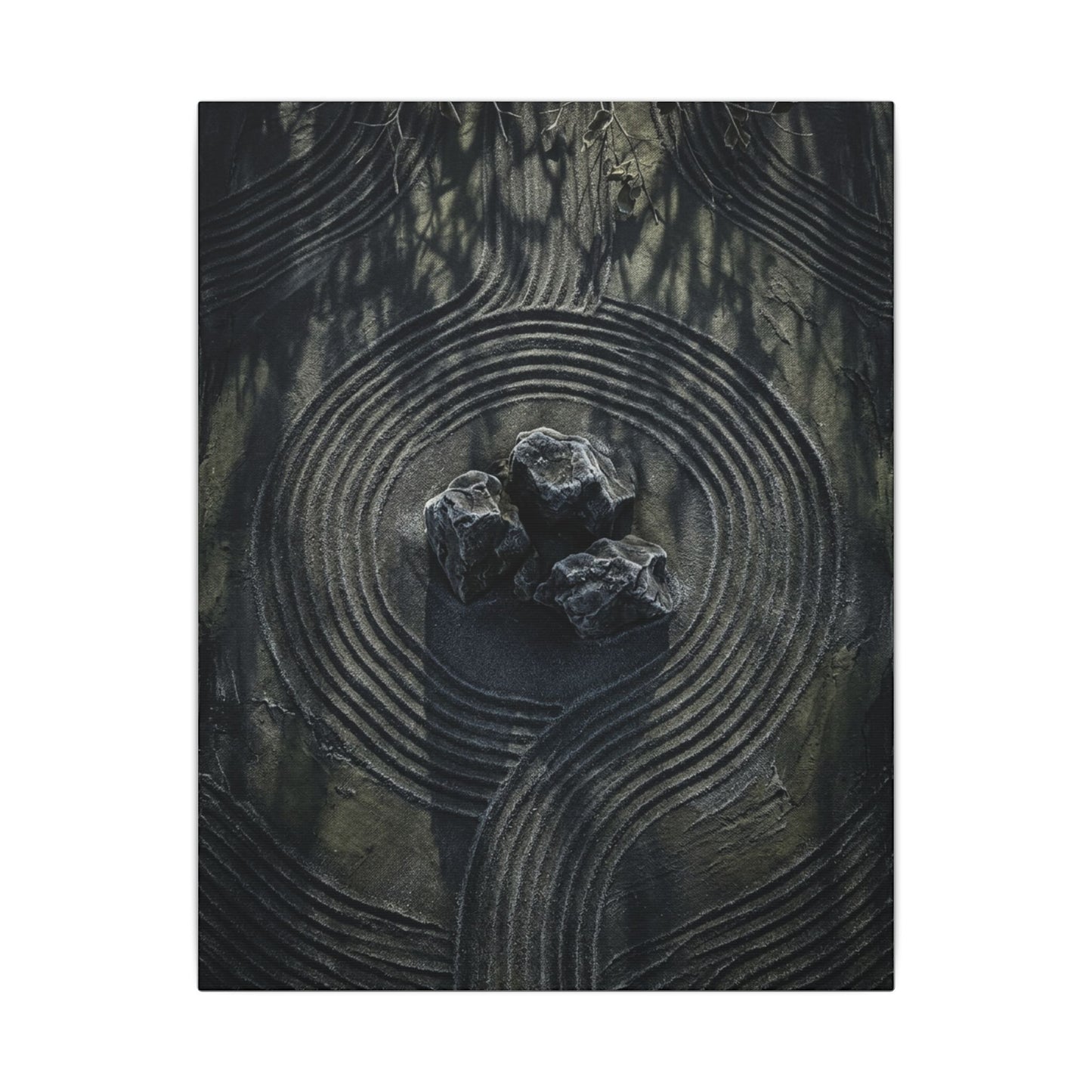 Moody Rock Garden Canvas Art - Dark Texture Dark Japandi
