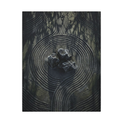 Moody Rock Garden Canvas Art - Dark Texture Dark Japandi