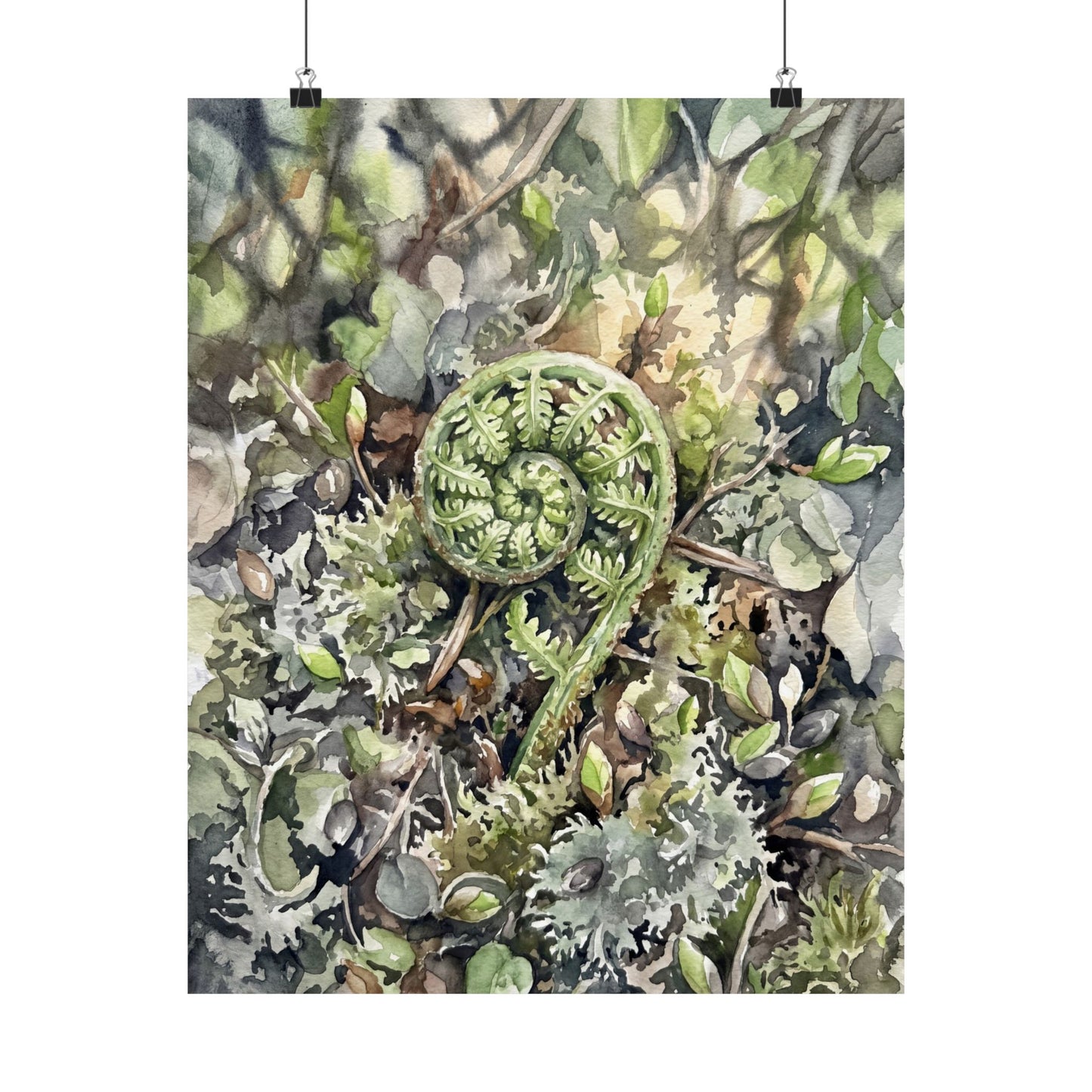Dappled Fern Unfurling Wall Art Print - Japandi Shibui