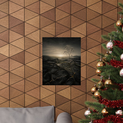 Dawn Cracked Earth Wall Art Print - Dark Japandi Mono No Aware
