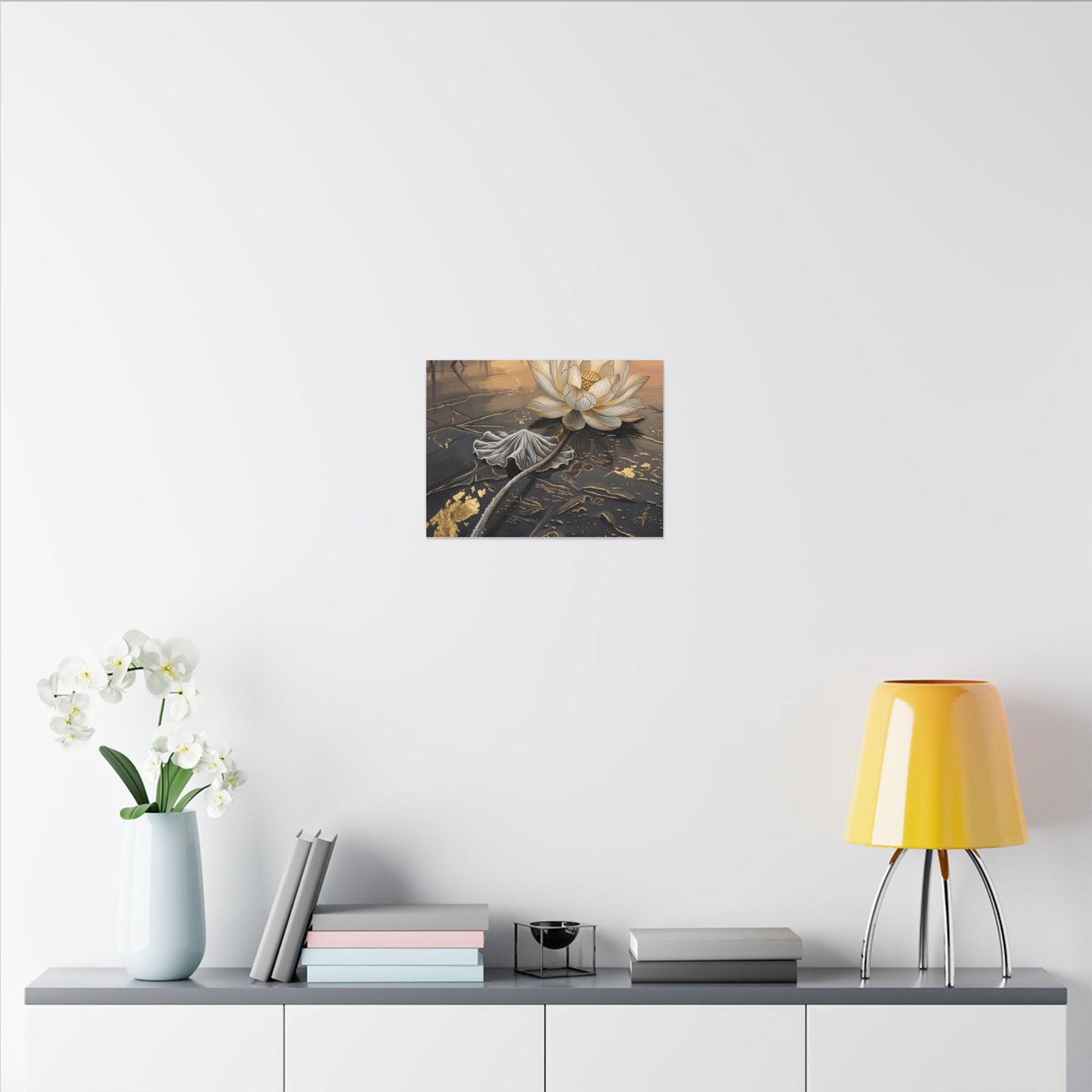 Kintsugi Lotus Flower in Golden Hour | Gold Vein Canvas Art