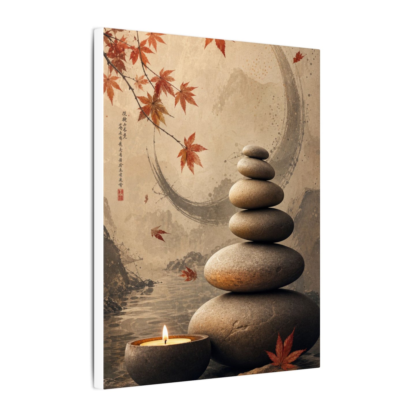 Japandi River Stones in Candlelight | Japanese Pattern Canvas Art