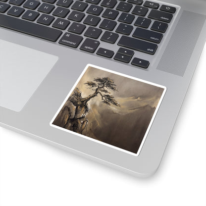 Pine Tree Sticker | Winter Dark Japandi Charcoal Ink Art Art Print