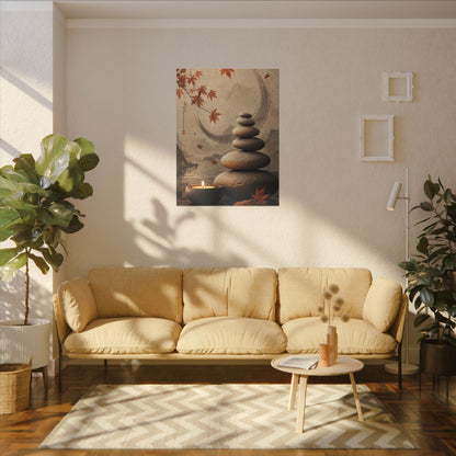Japandi River Stones in Candlelight | Japanese Pattern Canvas Art