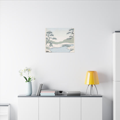 Japandi Moonlit Garden in Moonlight | Minimal Line Canvas Art