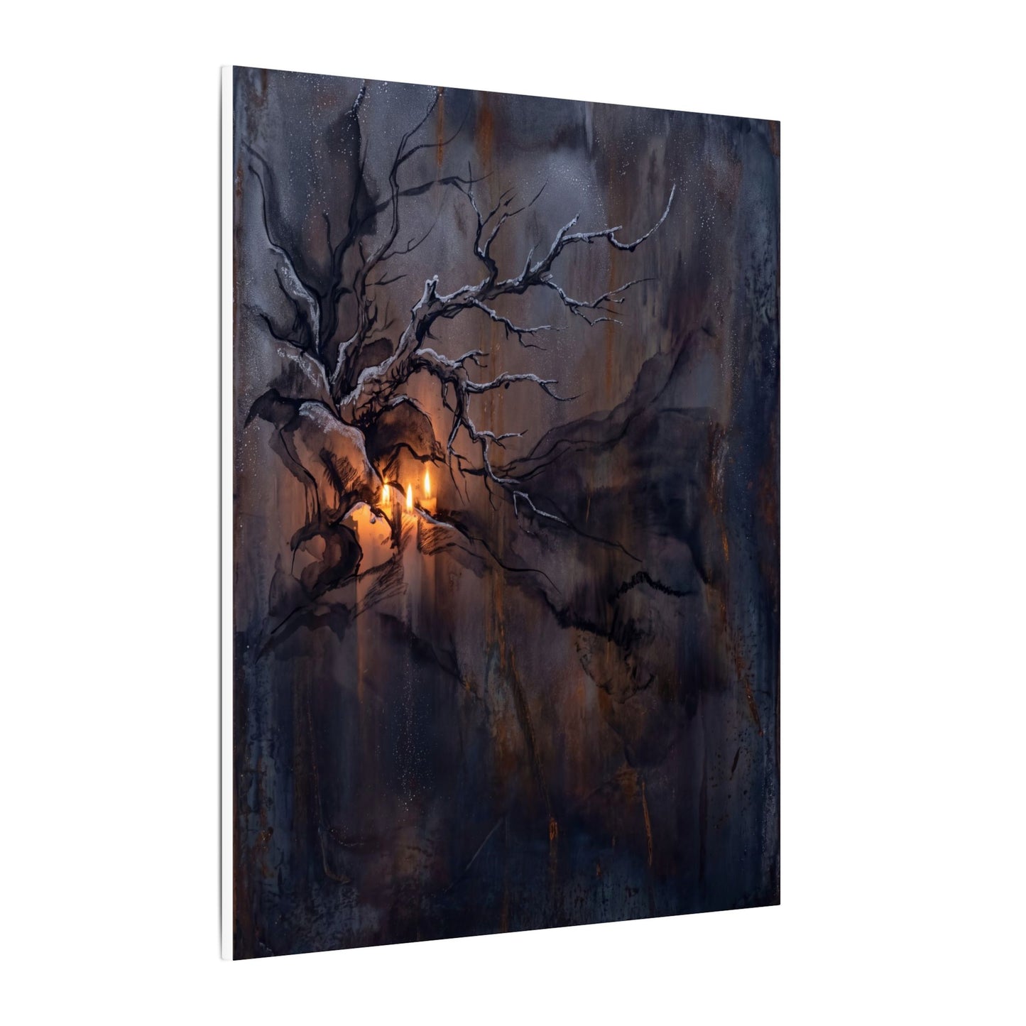 Winter Rust Patina Charcoal Ink Canvas Art | Atmospheric Decor