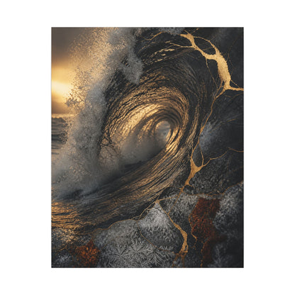 Kanso Ocean Wave Canvas Art - Kintsugi Gold Vein