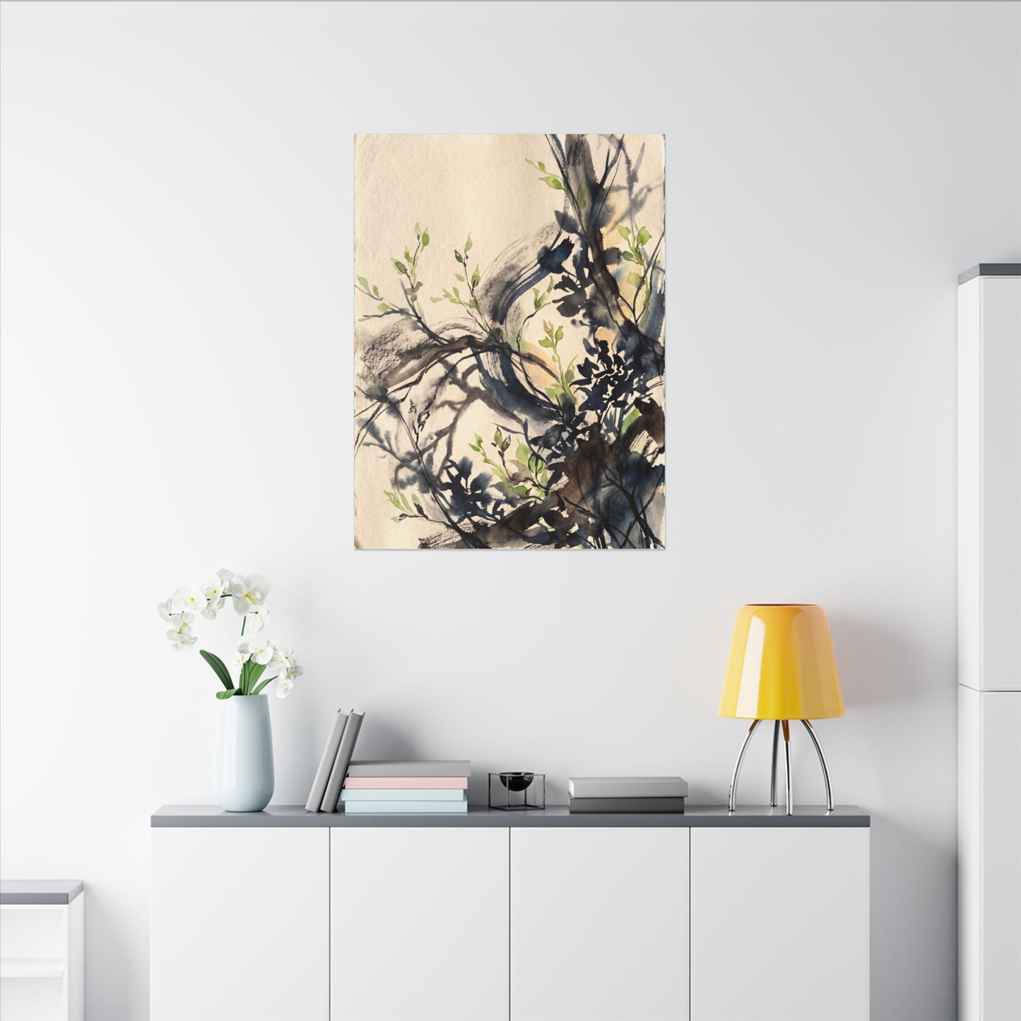 Ma Shadow Play Canvas Art - Dark Japandi Charcoal Ink
