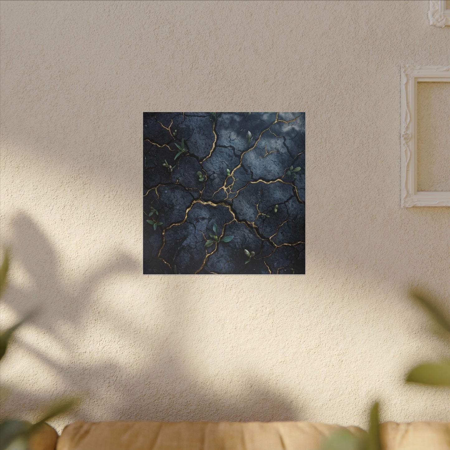 Cracked Earth Spring Canvas Art | Kintsugi Healing Design