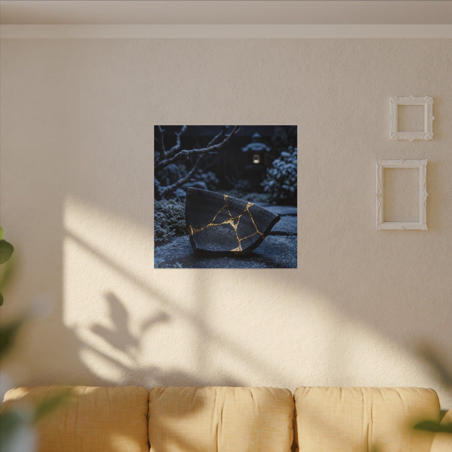 Moonlit Garden Winter Canvas Art | Kintsugi Artful Design
