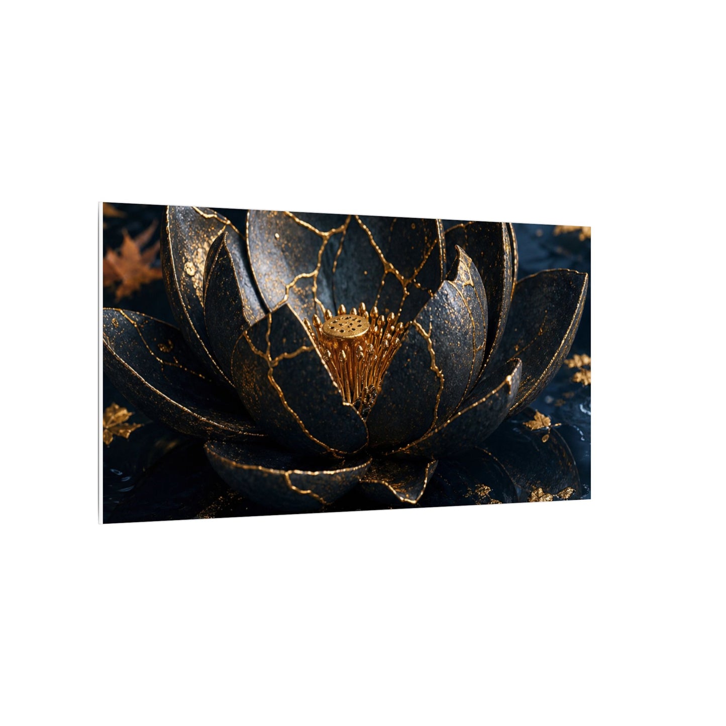 Moonlight Lotus Flower Canvas Art - Kintsugi Fukinsei