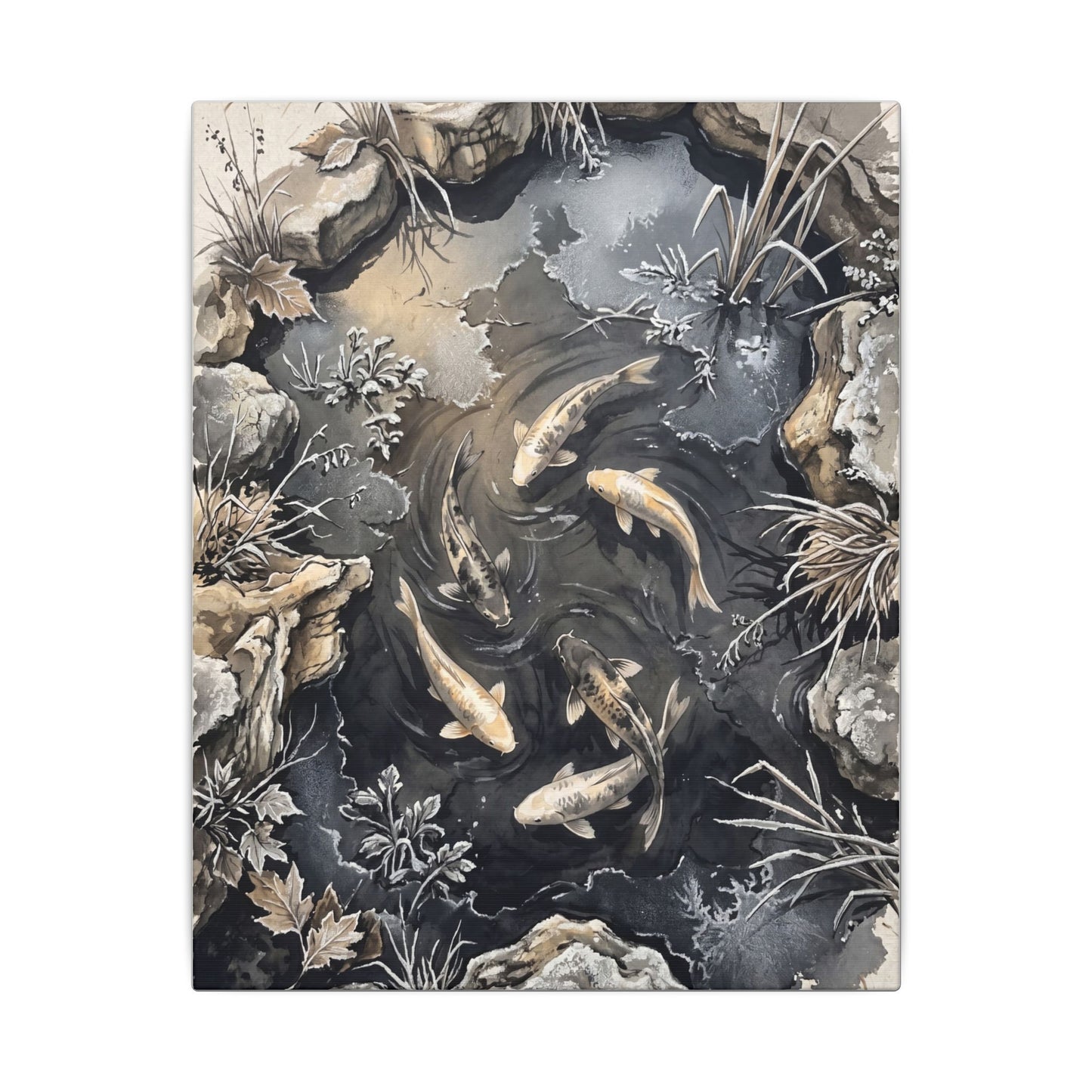 Koi Pond Canvas Art | Winter Japandi Japanese Pattern Art