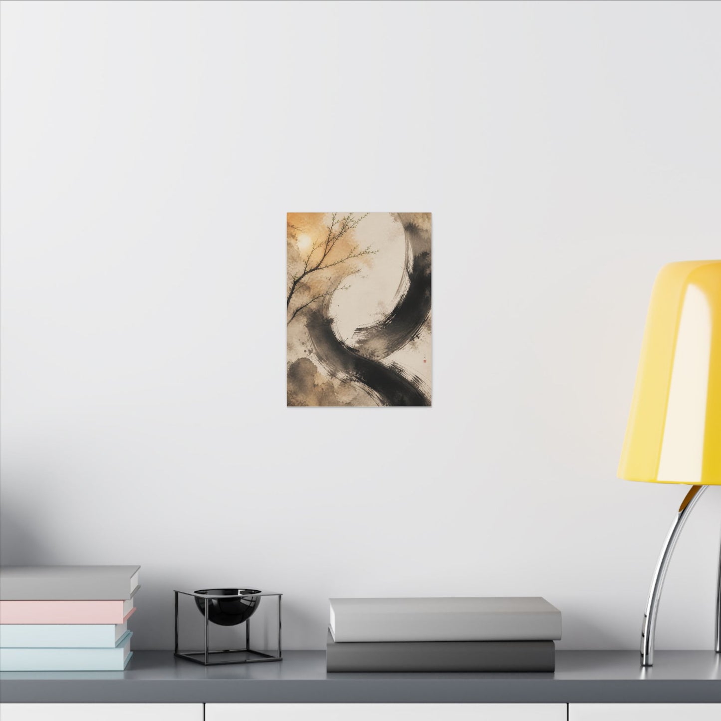 Japandi Ink Brushstroke in Golden Hour | Watercolor Canvas Art