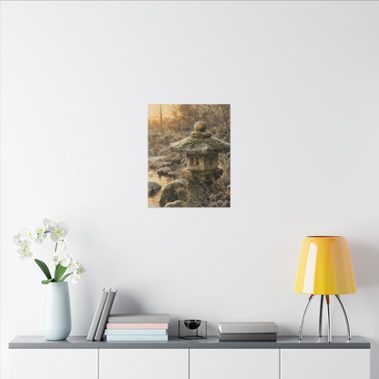 Winter Stone Lantern Watercolor Canvas Art | Earthy Decor
