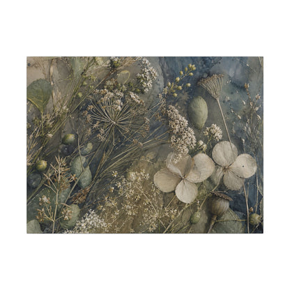 Japandi Dried Flowers in Moonlight | Watercolor Canvas Art