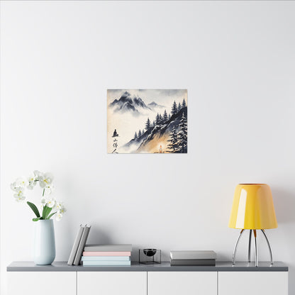 Mountain Mist Canvas Art | Winter Zen Ukiyo E Inspired Art