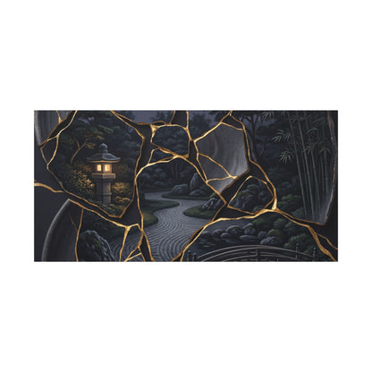 Kintsugi Moonlit Garden in Golden Hour | Gold Repair Canvas Art