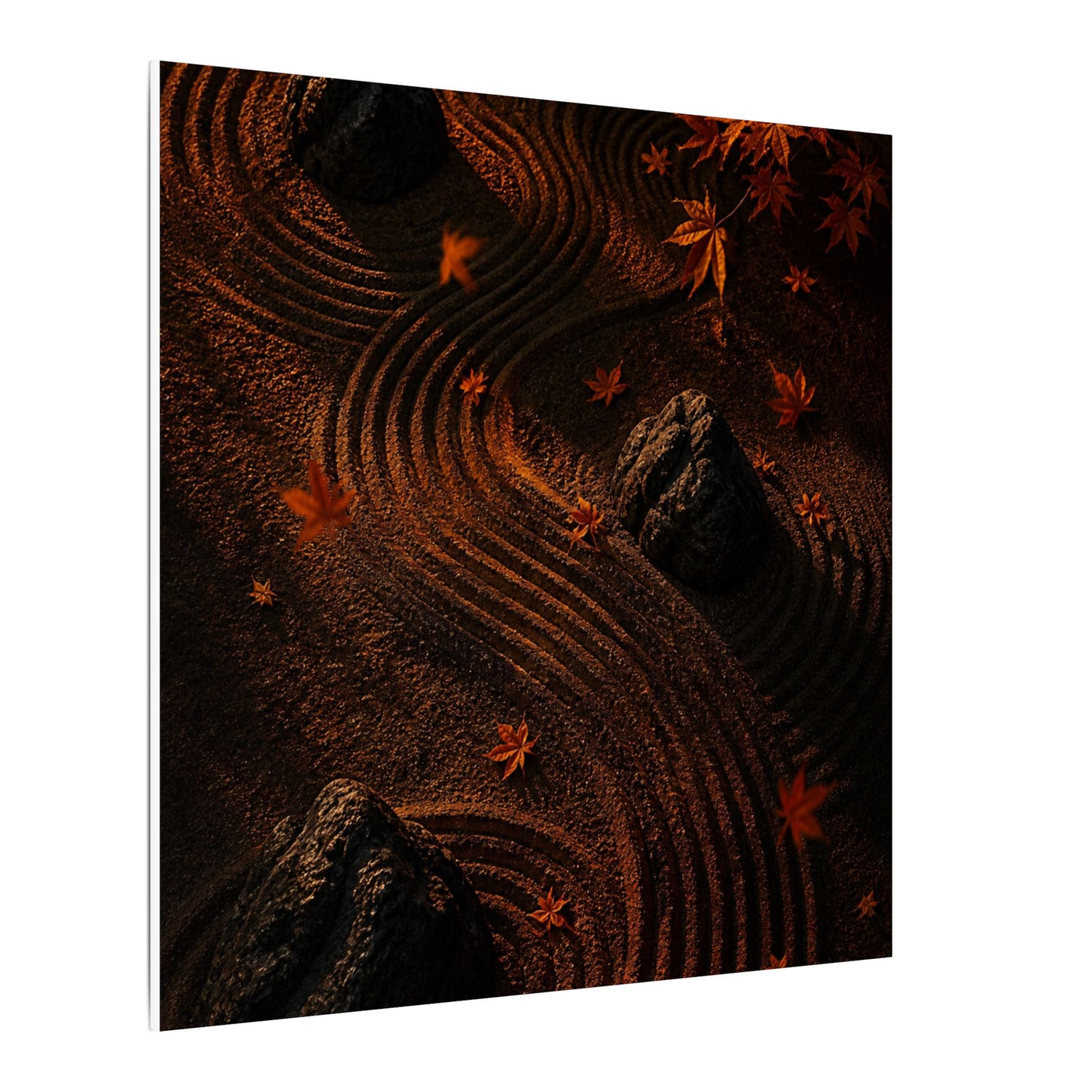 Dark Japandi Rock Garden in Golden Hour | Charcoal Ink Canvas Art