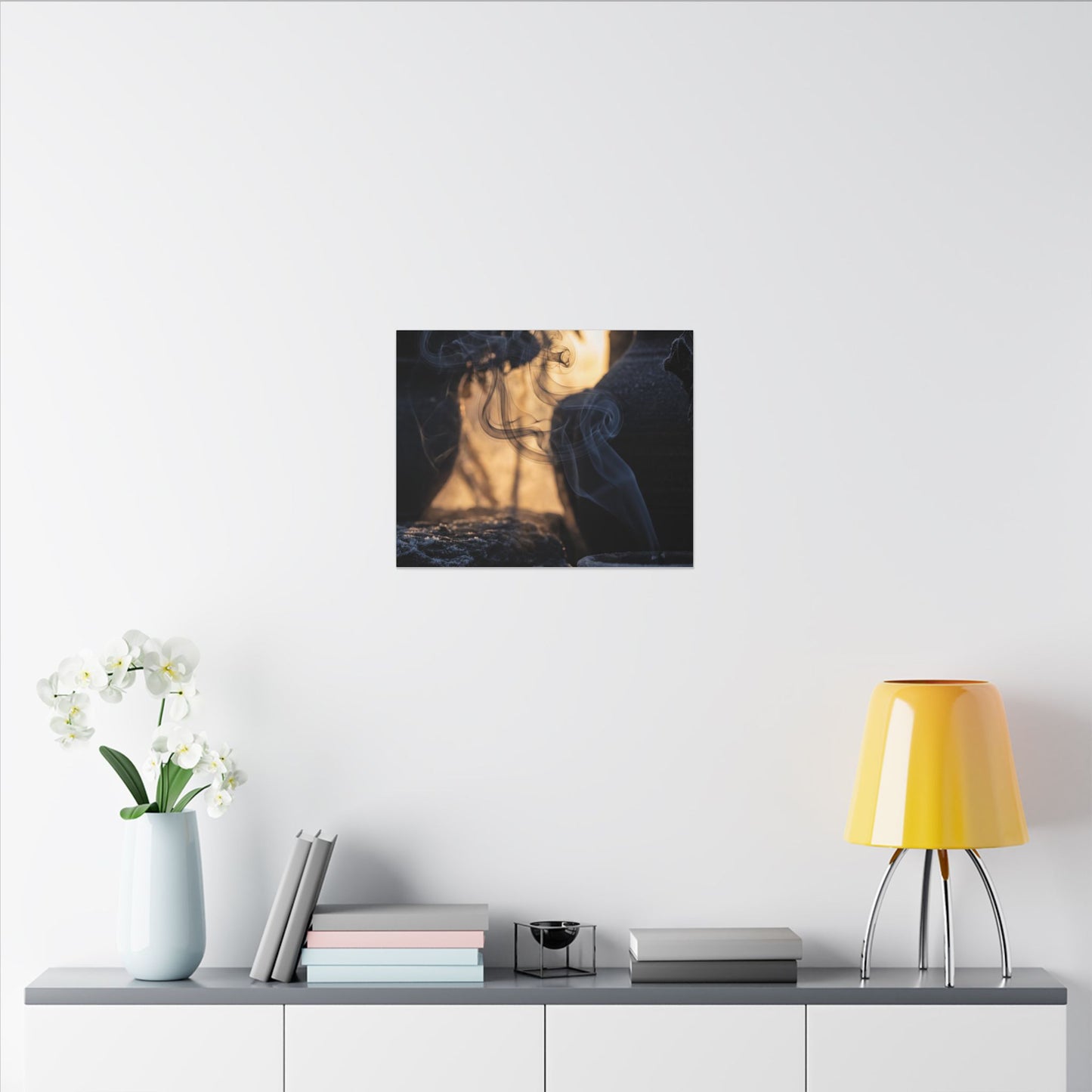 Incense Smoke Canvas Art | Winter Dark Japandi Shadow Zen Art