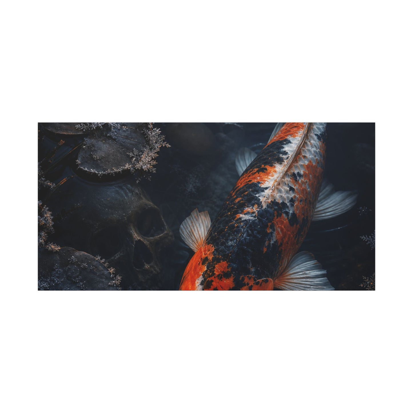 Koi Pond Canvas Art | Winter Dark Japandi Shadow Zen Art