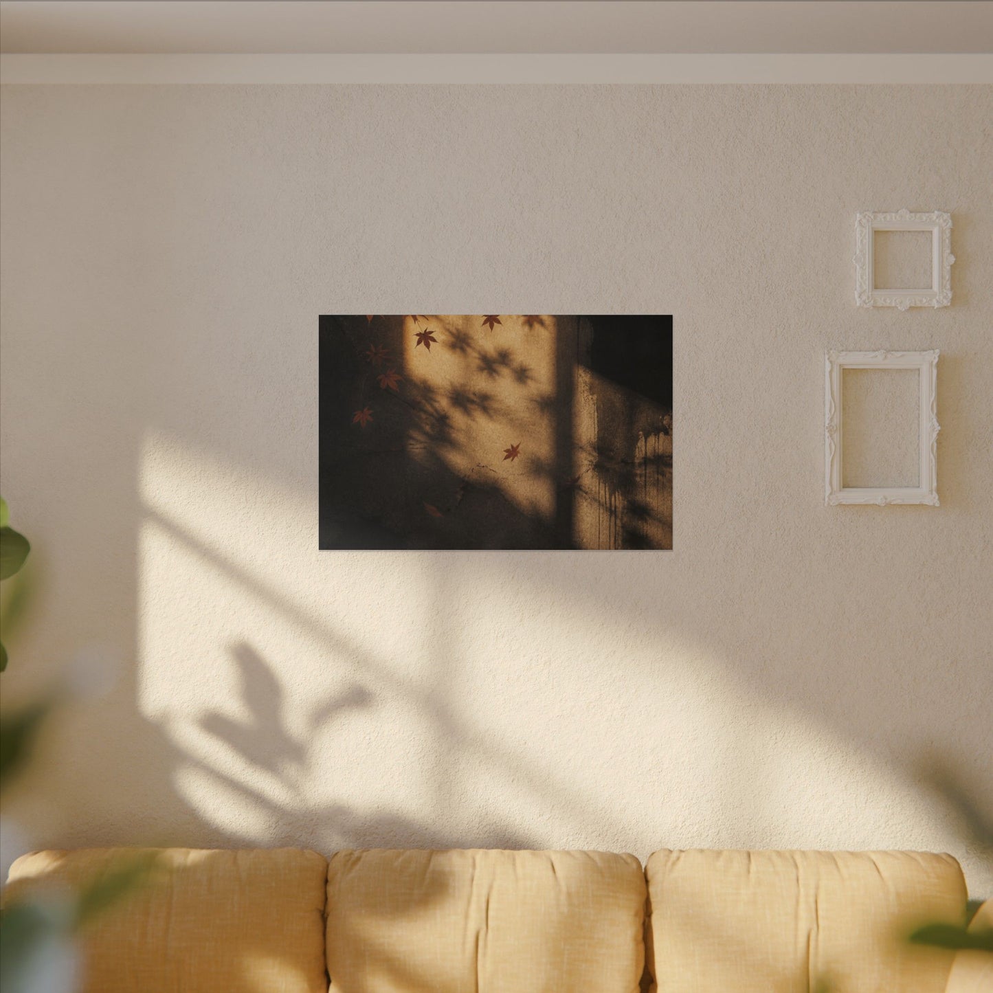 Shadow Play Canvas Art | Autumn Dark Japandi Charcoal Ink Art