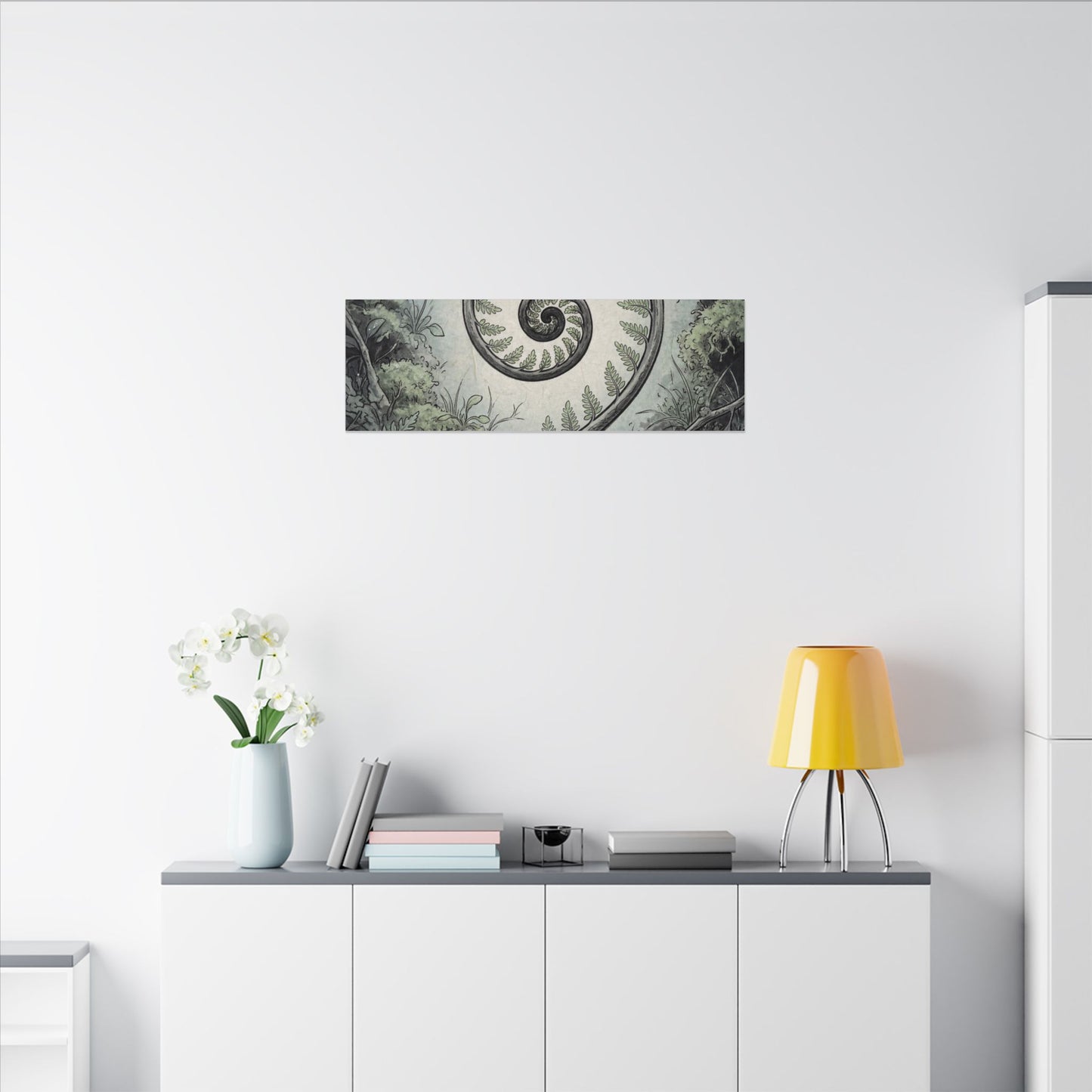 Zen Fern Unfurling in Dawn | Ukiyo E Inspired Canvas Art
