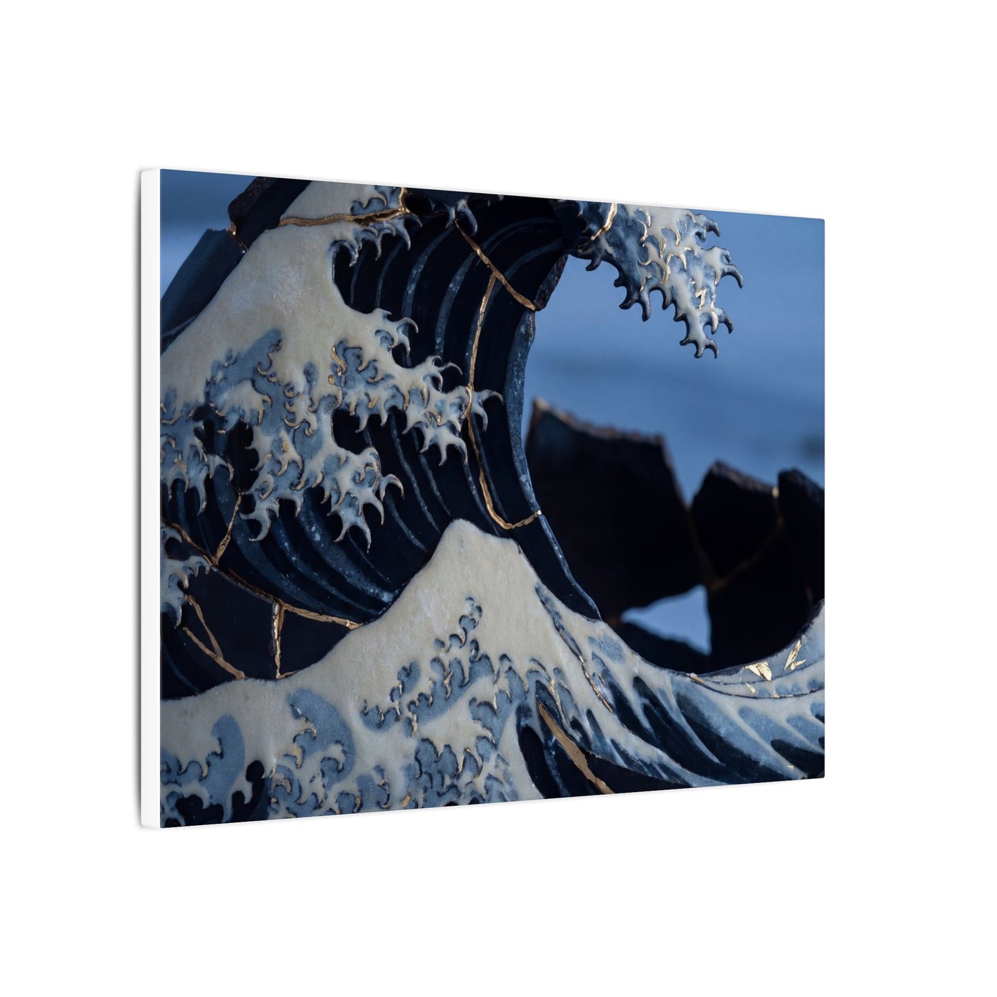Ocean Wave Canvas Art | Winter Kintsugi Gold Repair Art
